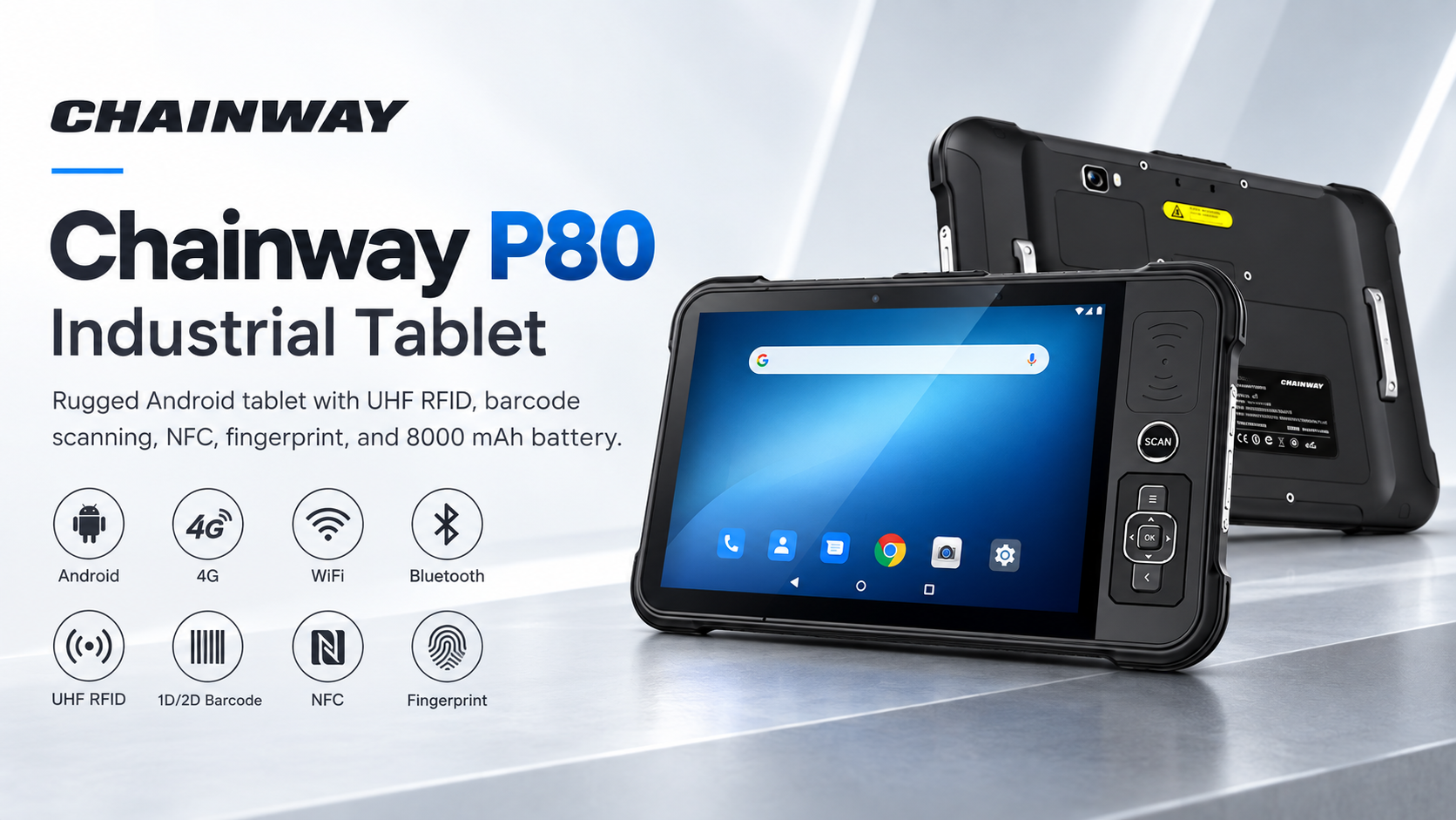 Chainway P80 Industrial Tablet Rugged UHF RFID Barcode Scanner